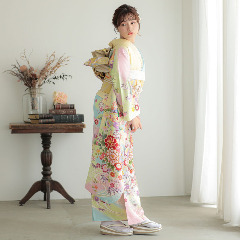 楽天市場】【成人式 振袖 レンタル】RS1865 正絹 黄ぼかし 吉祥貝桶に