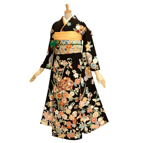 楽天市場】【成人式 振袖 レンタル】RS181 正絹 黒 宝尽くしフルセット