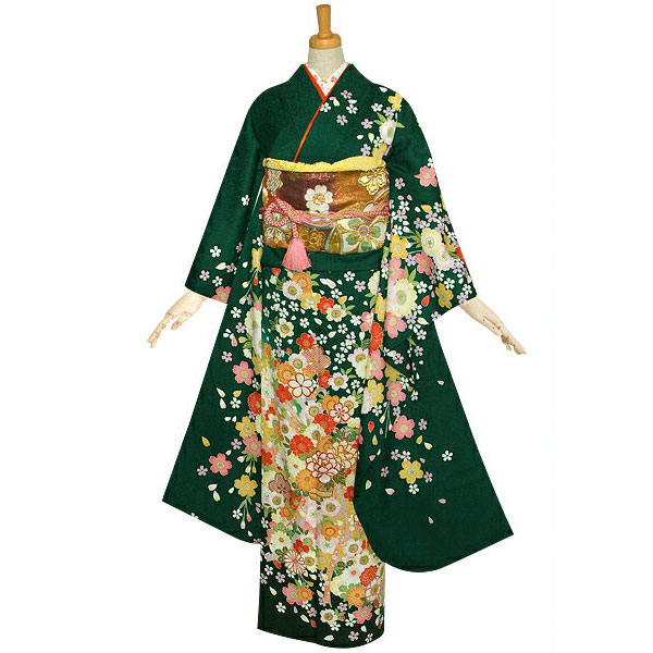 楽天市場】【成人式 振袖 レンタル】RS1148 正絹 緑 枝垂桜と花かご