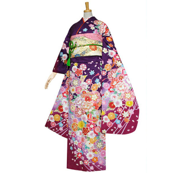 楽天市場】【成人式 振袖 レンタル】RS1151 正絹 紫 桜牡丹に毬フル