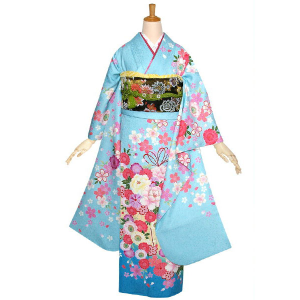 楽天市場】【成人式 振袖 レンタル】RS1222 正絹 水色 桜花くす玉フル