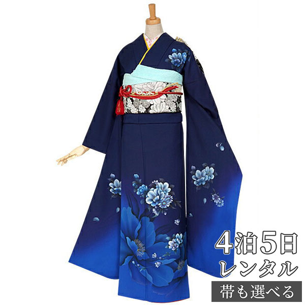 楽天市場】【振袖 レンタル】 結婚式 結納R769 正絹 紺藍 牡丹桜に