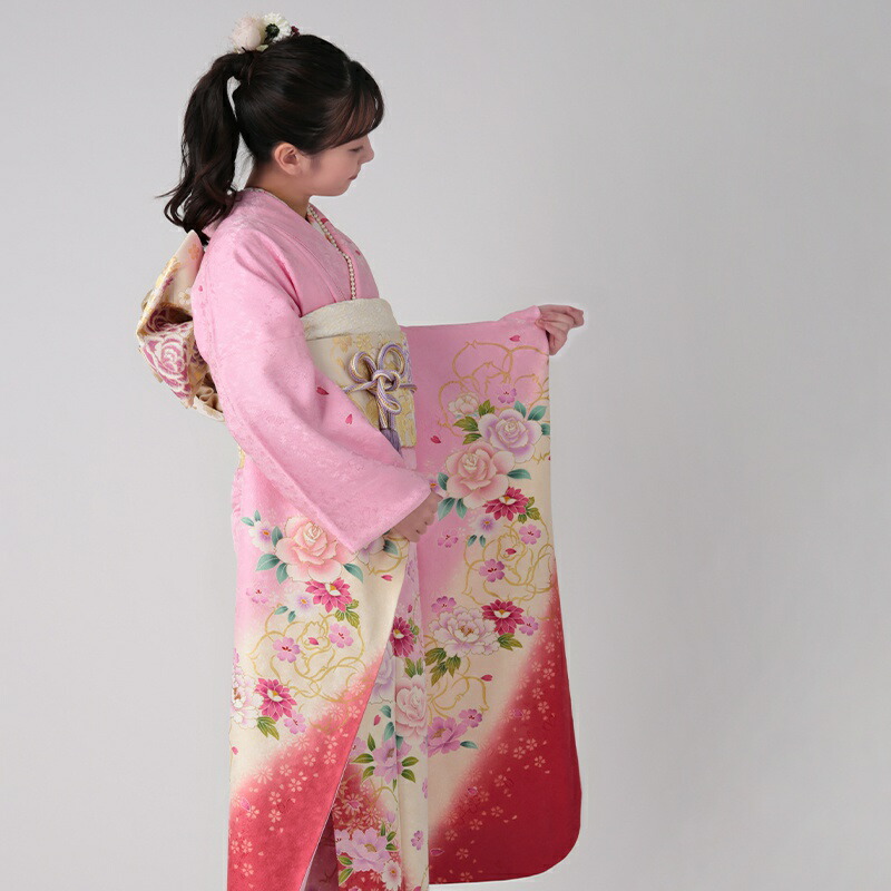 楽天市場】【成人式 振袖 レンタル】RS949 正絹 ピンク 桜と野ばらフル