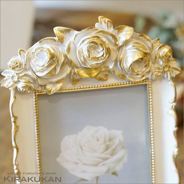 楽天市場】薔薇のフォトフレーム ローズ ホワイト ゴールド 写真立て