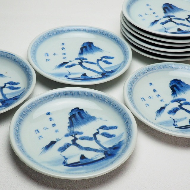楽天市場】山水文様 船頭 鳥 七寸皿 12枚組 0379江戸時代 伊万里 染付