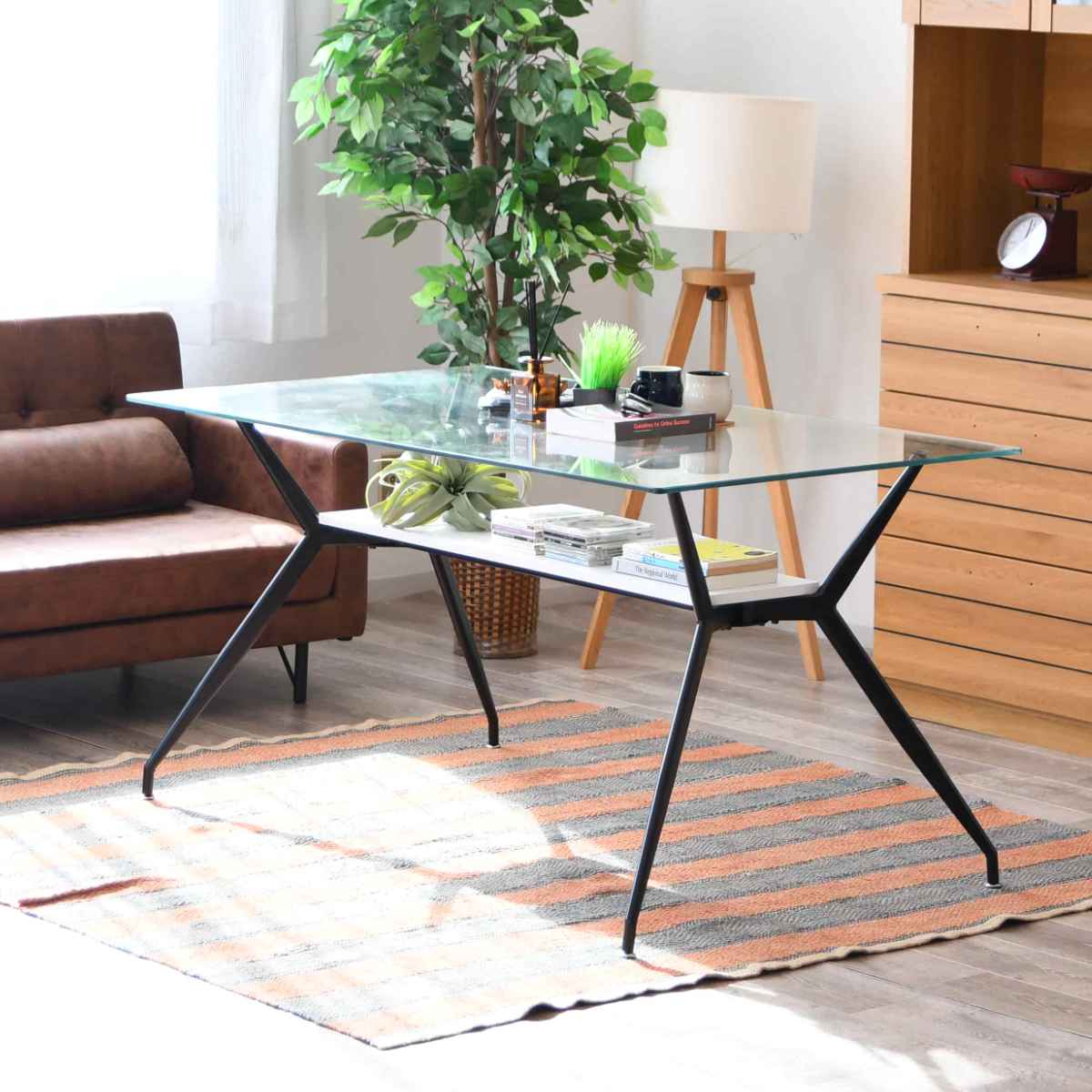 楽天市場】ダイニングテーブル 4人掛け ガラス 収納スペース付き 幅