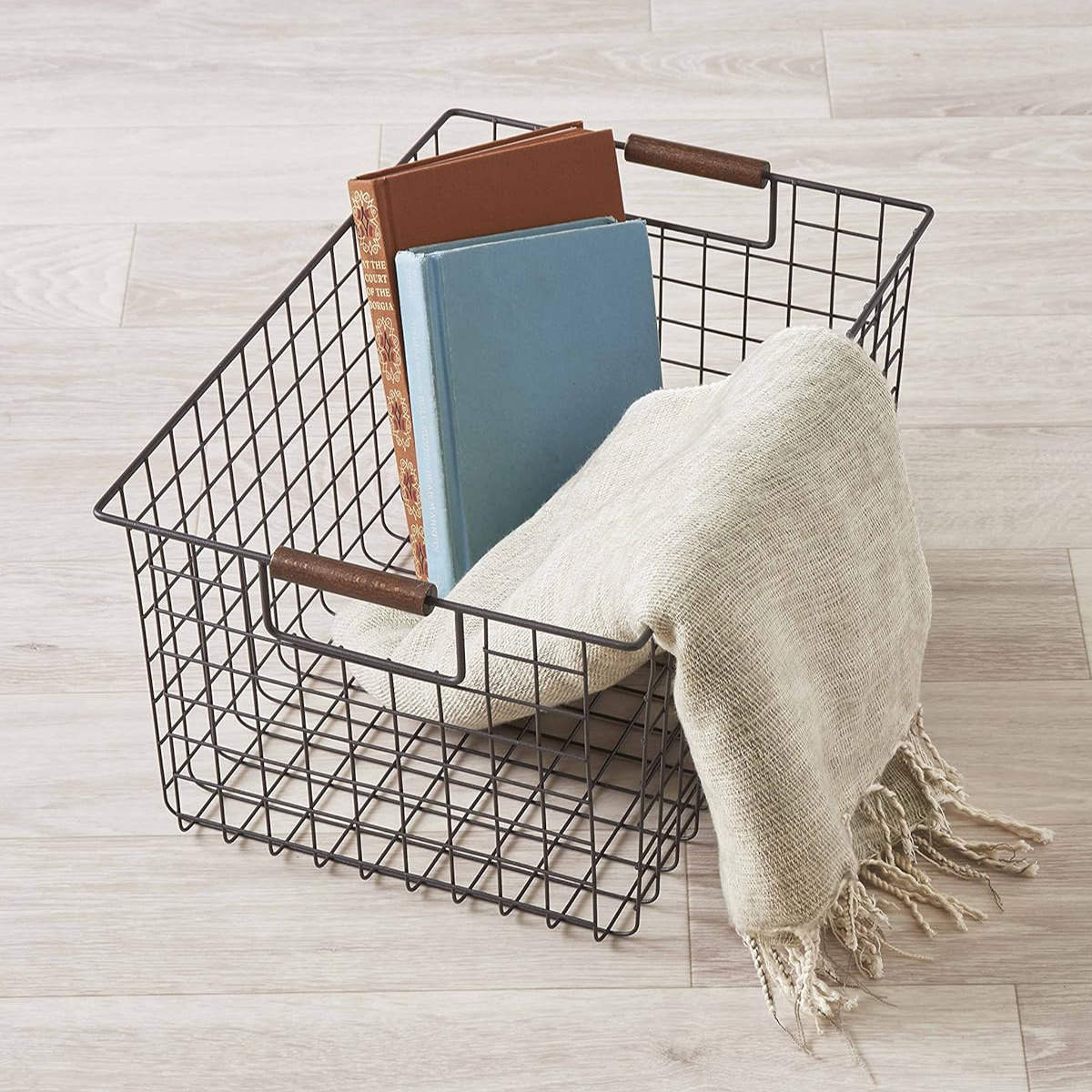 楽天市場】ワイヤーバスケット L 木柄 バスケット かご スチール