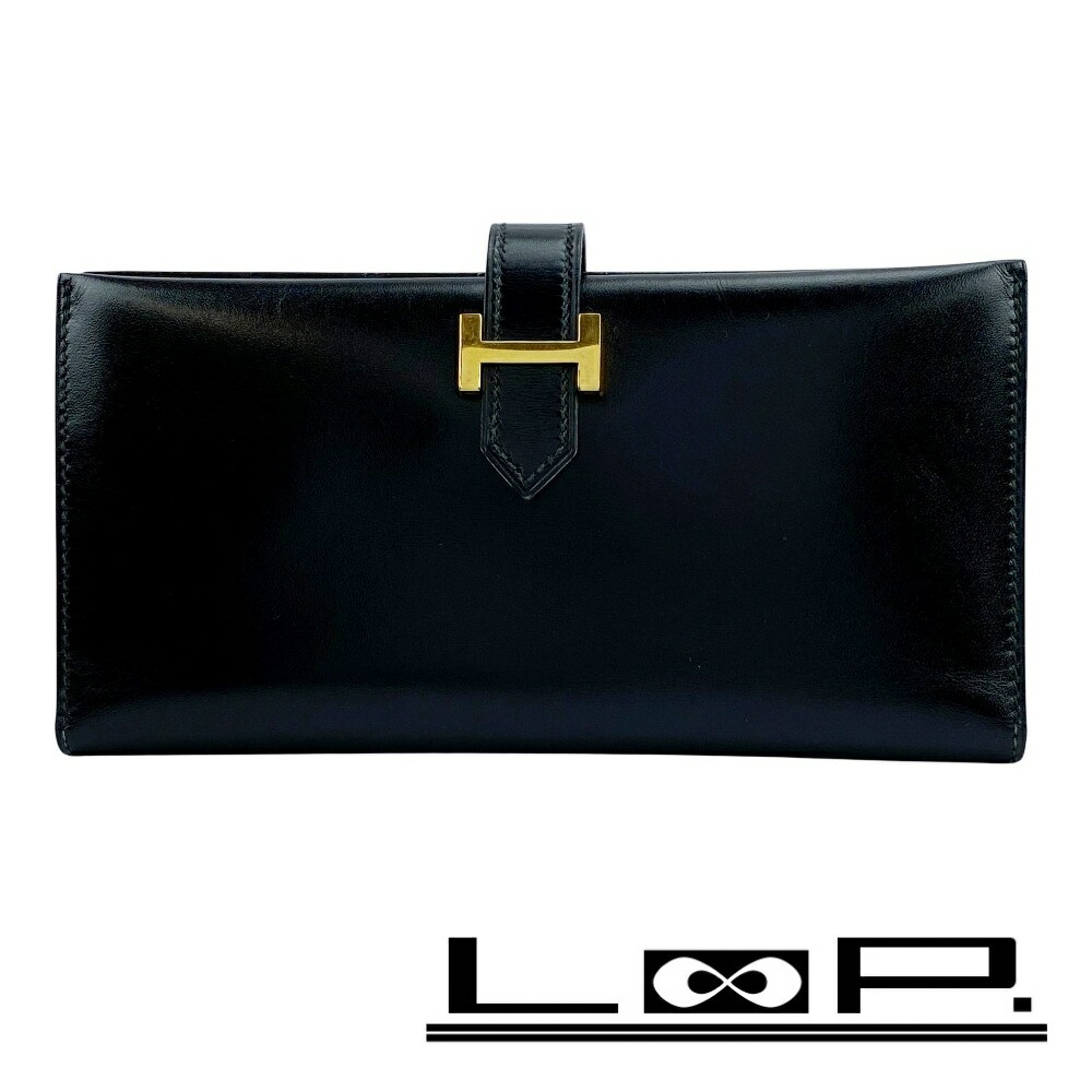 楽天市場】エルメス ベアン ボックスカーフ 財布 ブラック シルバーの通販