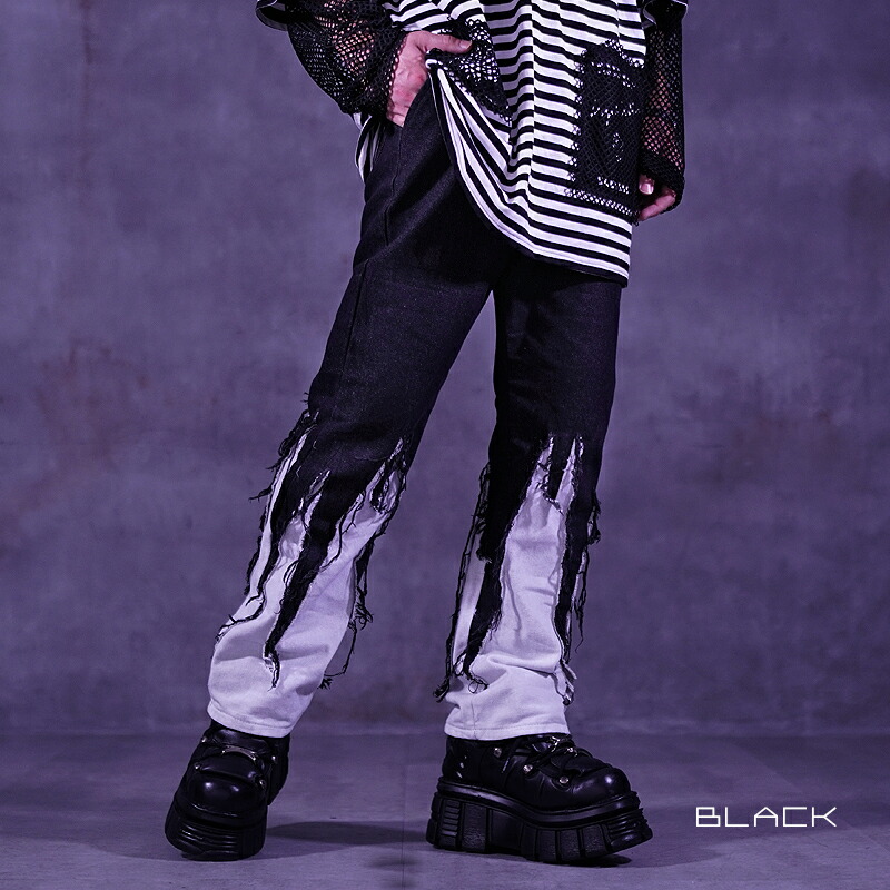 楽天市場】V系 パンツ メンズ デニムパンツ ダメージパンツ フレア