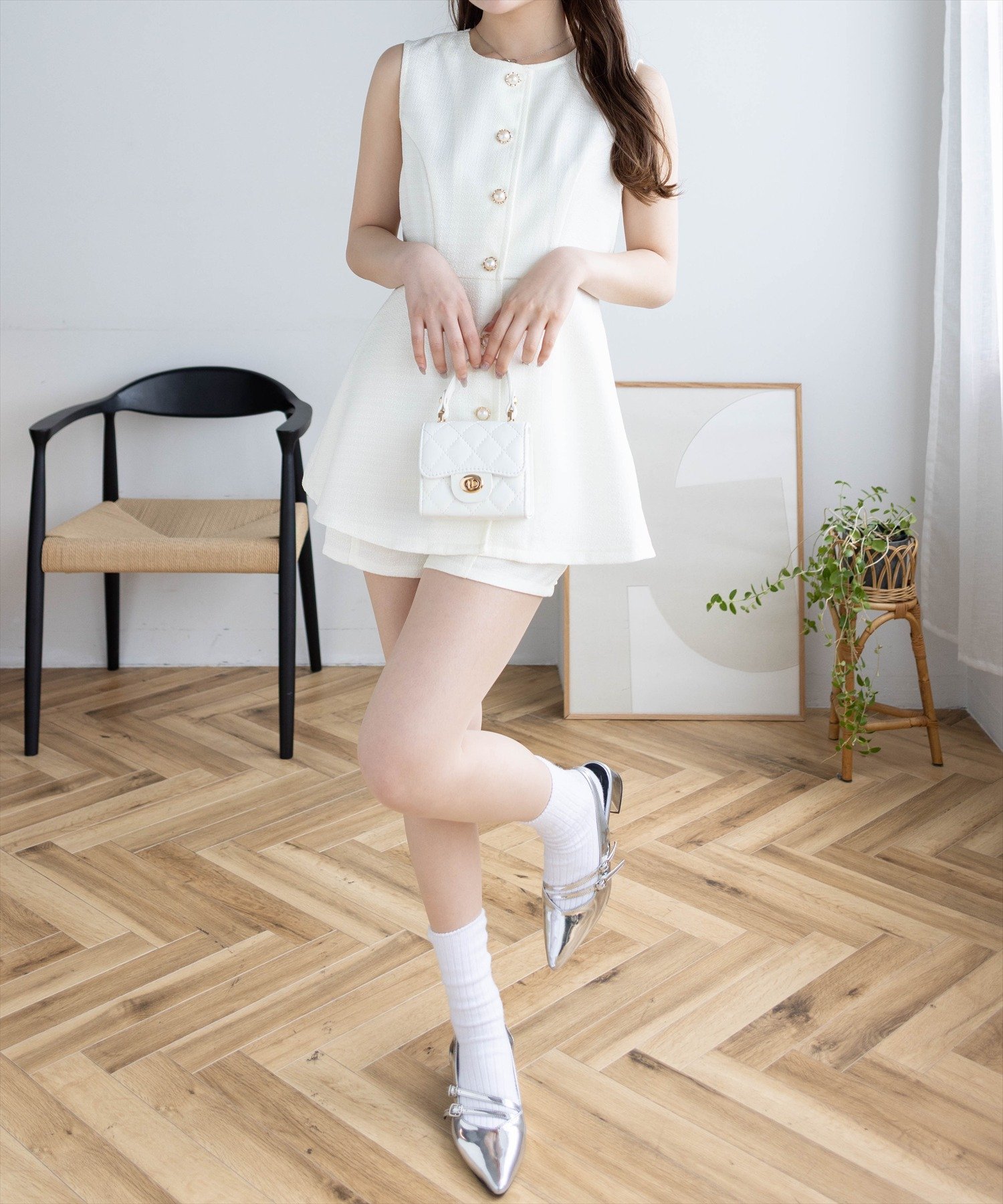 clear｜サマーツイードフロントボタンチュニック&ショートパンツセット