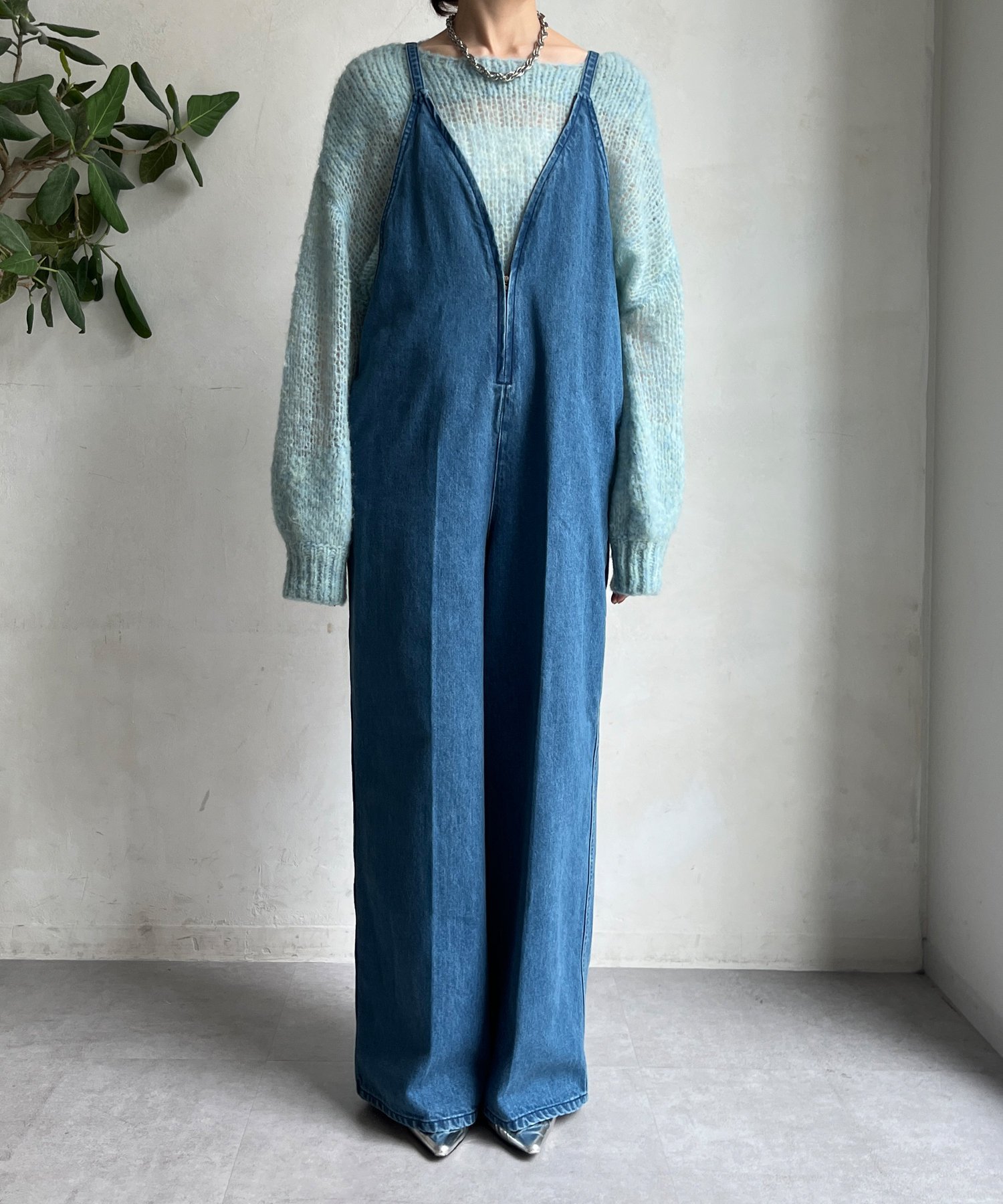 DOUDOU｜細紐デニムフロントジップサロペット | Rakuten Fashion(楽天