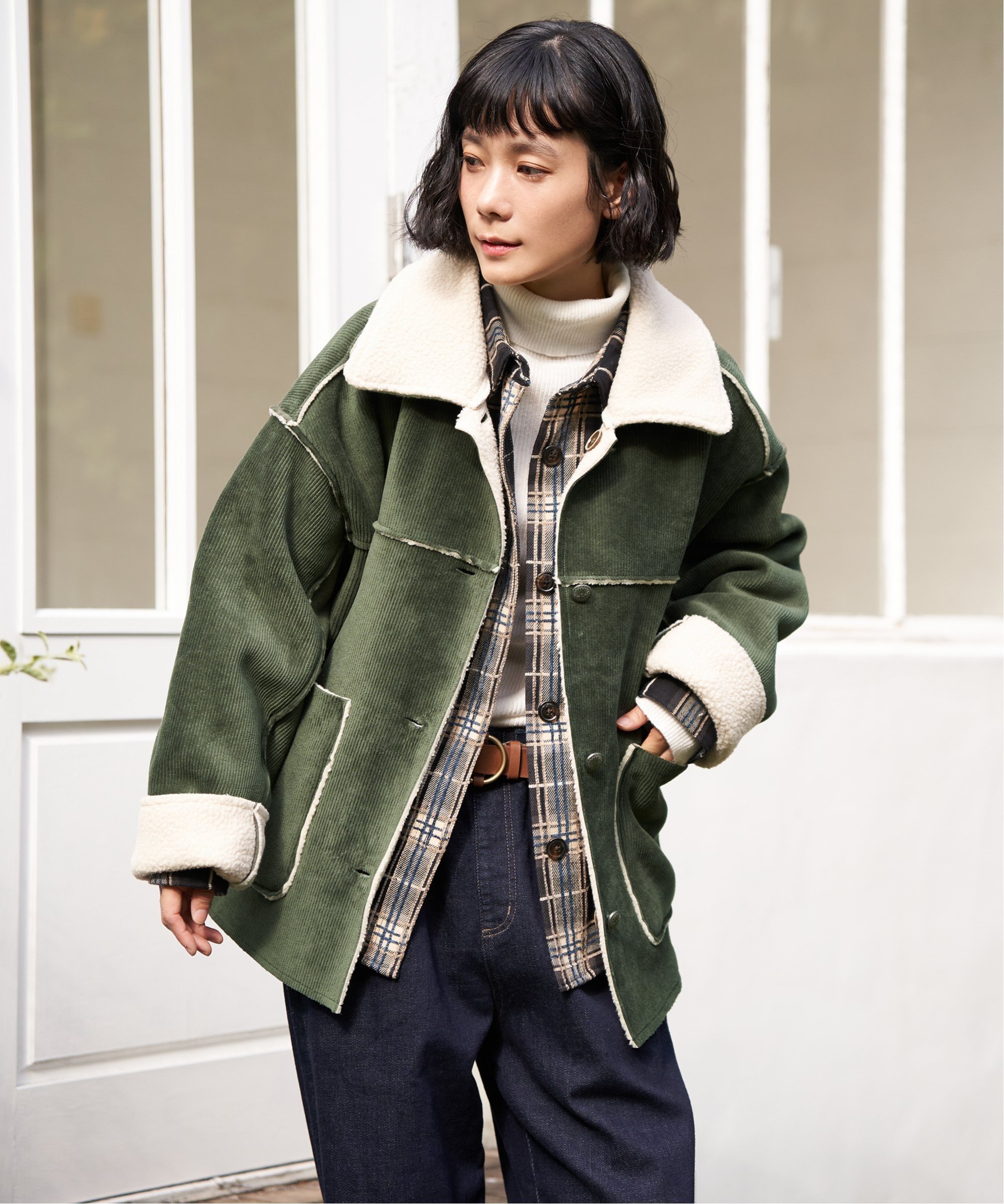 LBC｜ボアコーデュロイリバーシブル襟付きジャケット | Rakuten