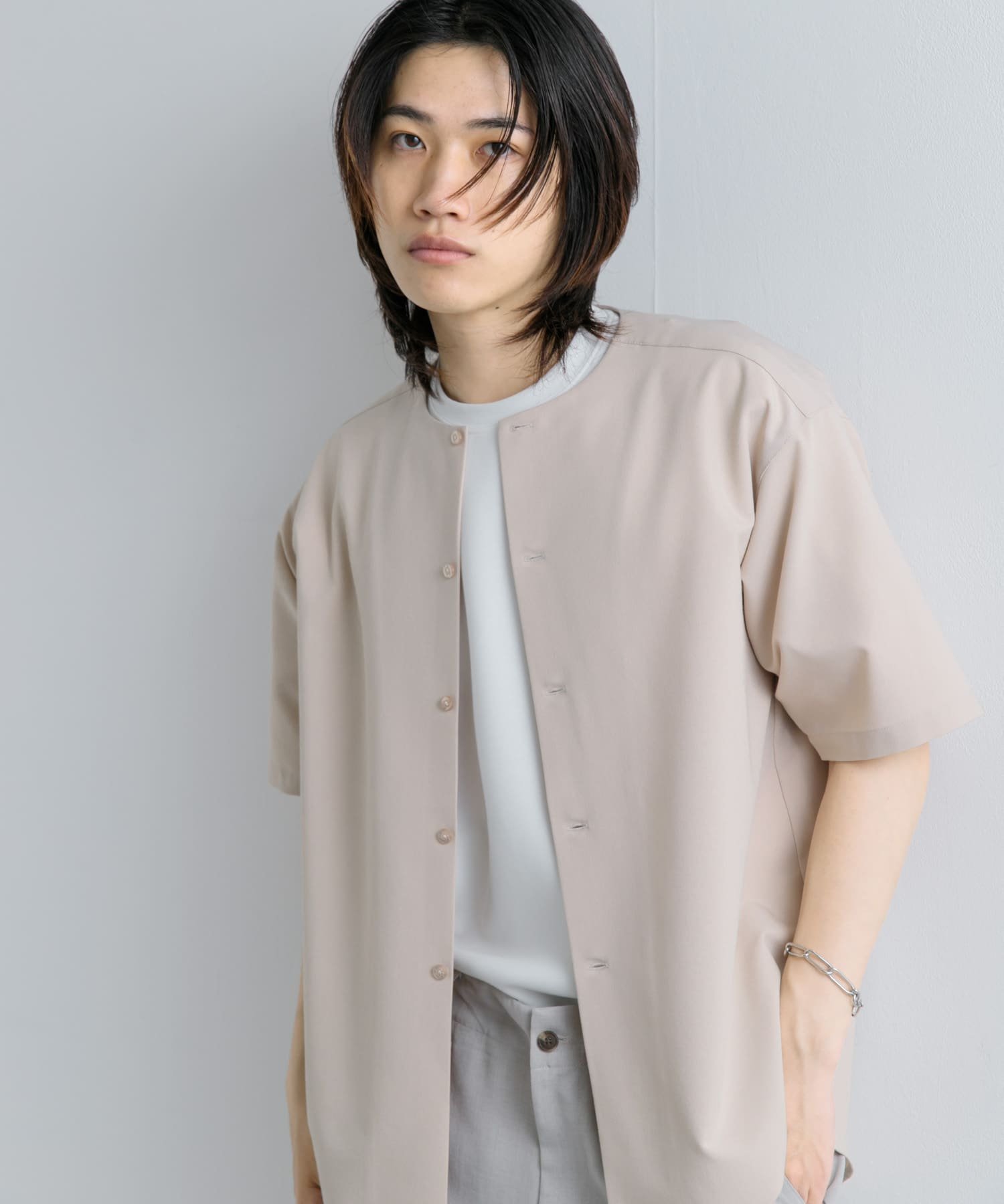 SENSE OF PLACE｜ノーカラーシャツ(5分袖) | Rakuten Fashion(楽天