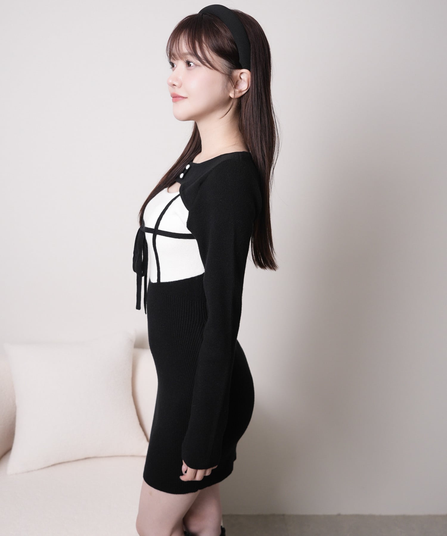 LIP SERVICE｜LIP SERVICE/(W)デコルテオープンバイカラーリボンニット