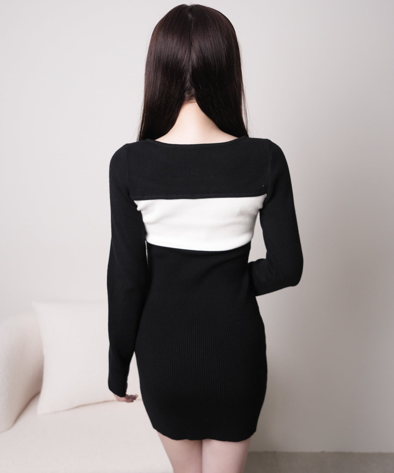 LIP SERVICE｜LIP SERVICE/(W)デコルテオープンバイカラーリボンニット