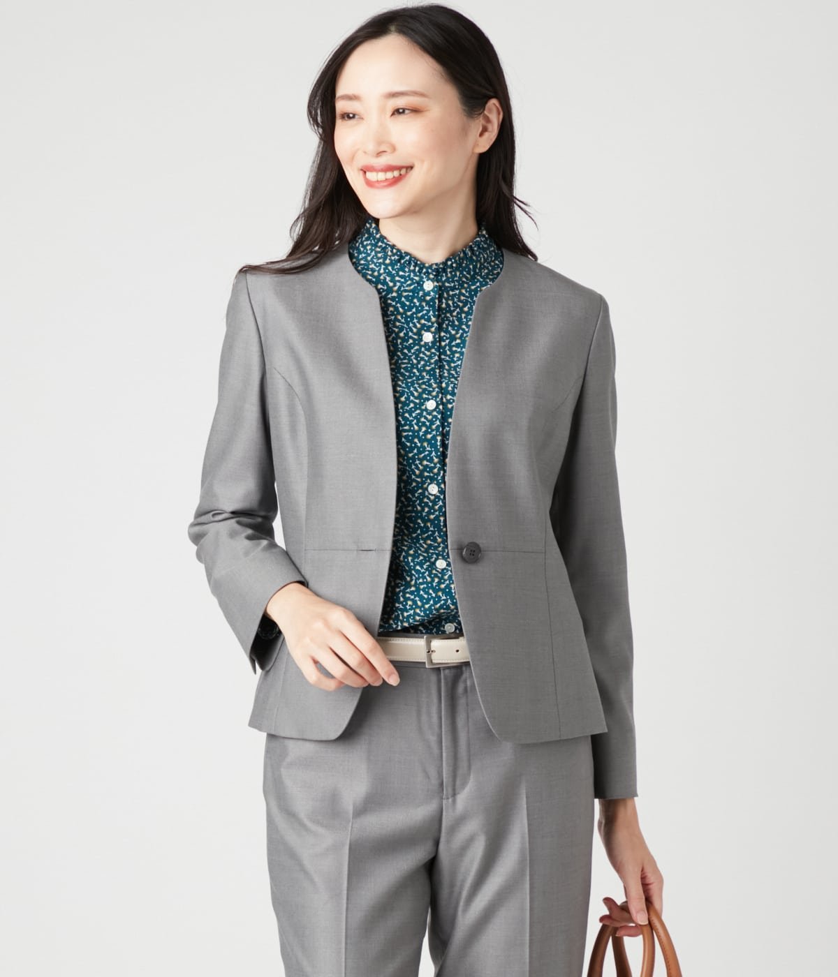 NEWYORKER｜ウールシルクシャークスキン 1釦ノーカラージャケット