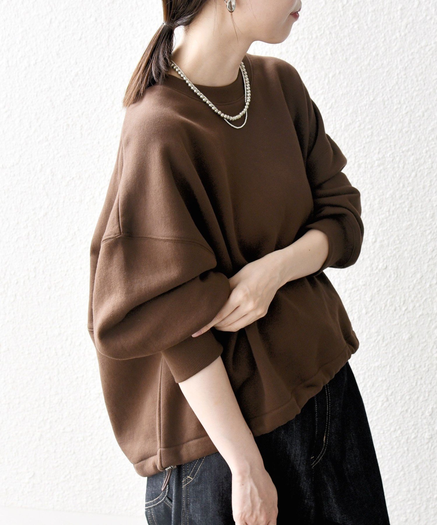 新品未使用yori オーガニックコットンパイルポロカットソー　レッド38 nofl】強撚コットン襟付き五分袖プルオーバー 644003810 | ナチュラル