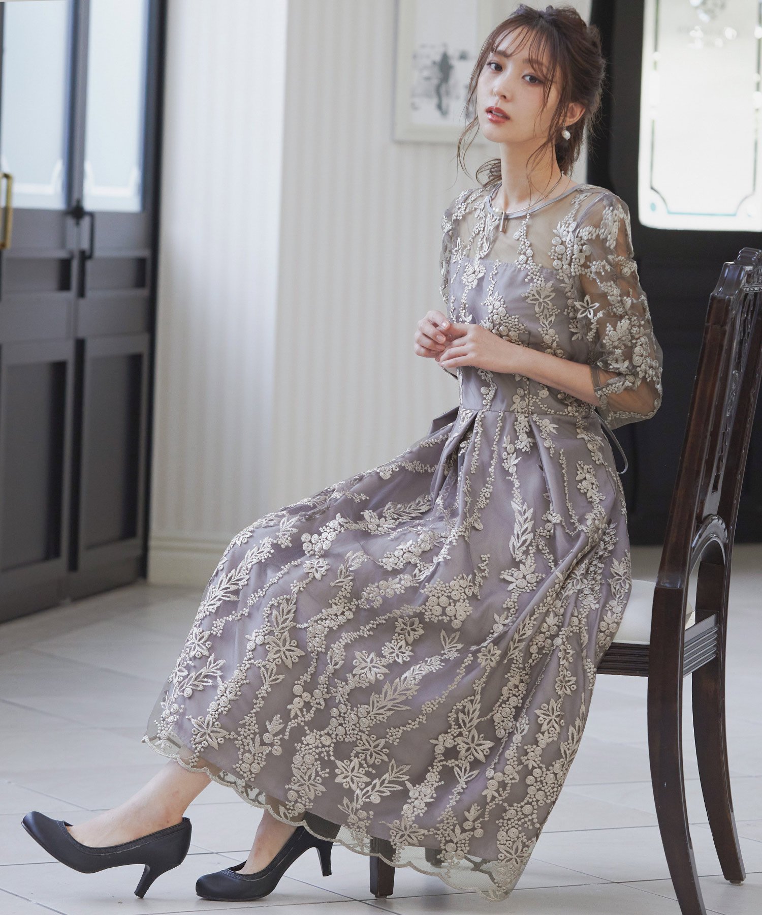 bflat｜刺_レース バックリボン パーティードレス | Rakuten Fashion