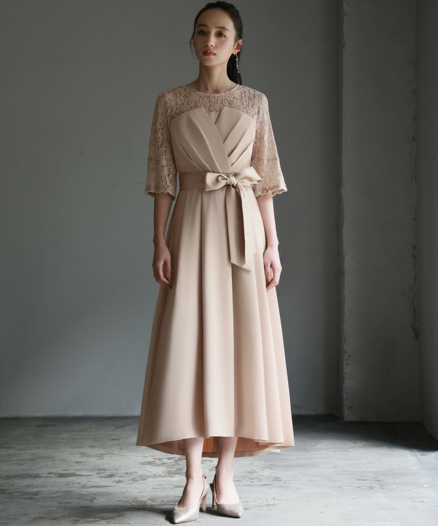 RIVER FIELD & Co.｜レース切替えビスチェ風フレアロング丈 結婚式