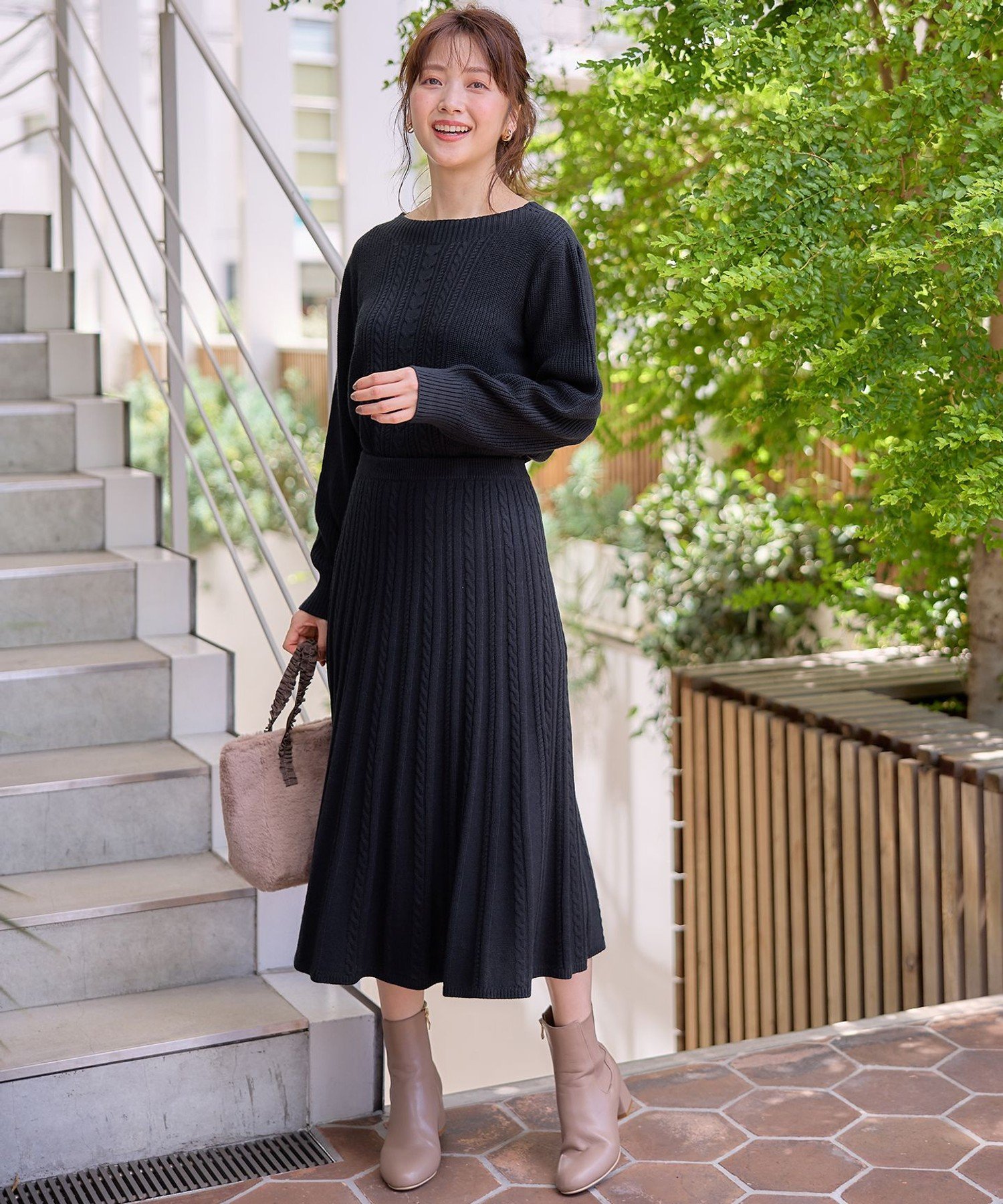 ANY SIS｜【セットアップ対応】スフレケーブルニット スカート