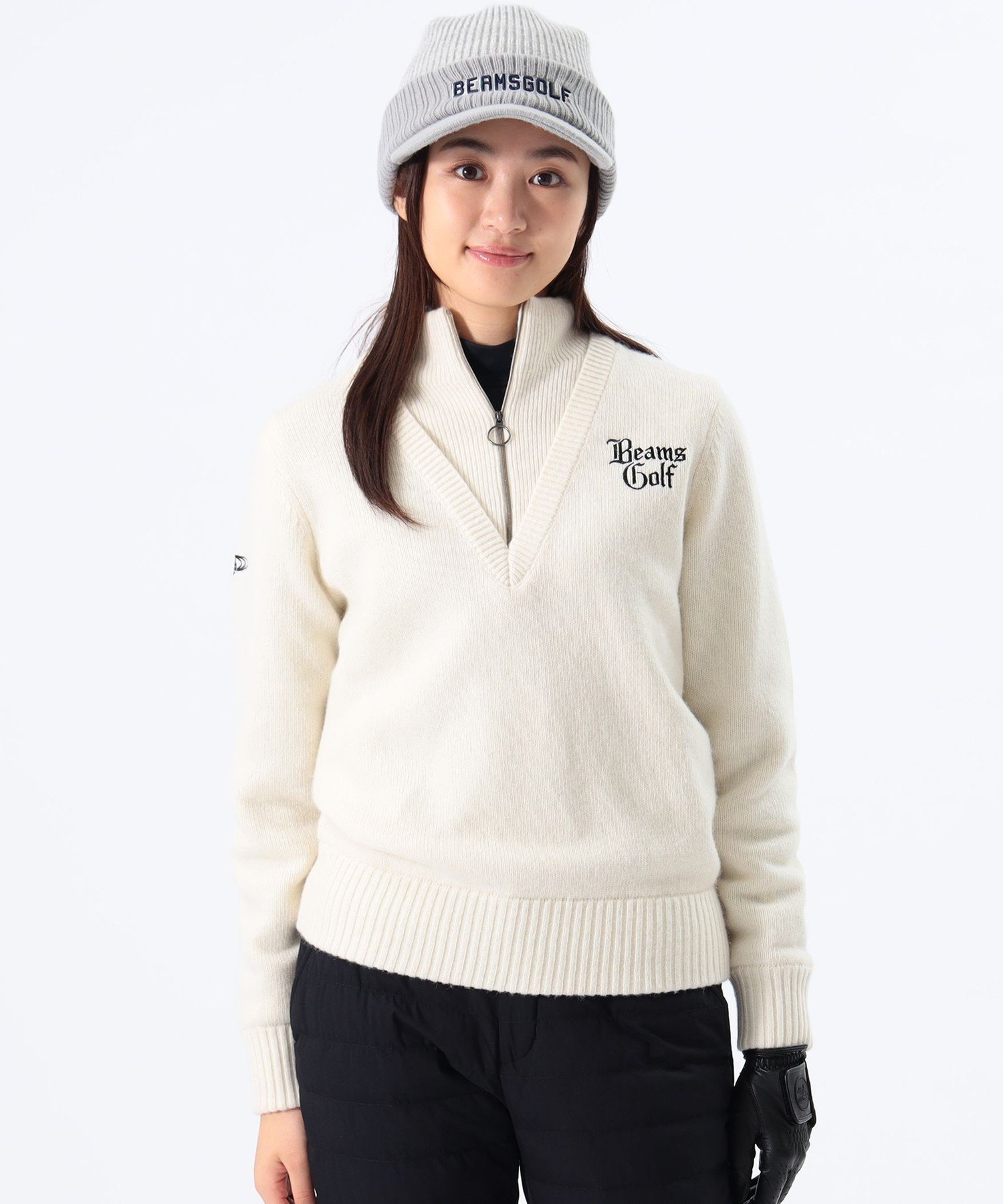 BEAMS GOLF ハーフジップニット オフホワイト BEAMS GOLF ハーフジップ