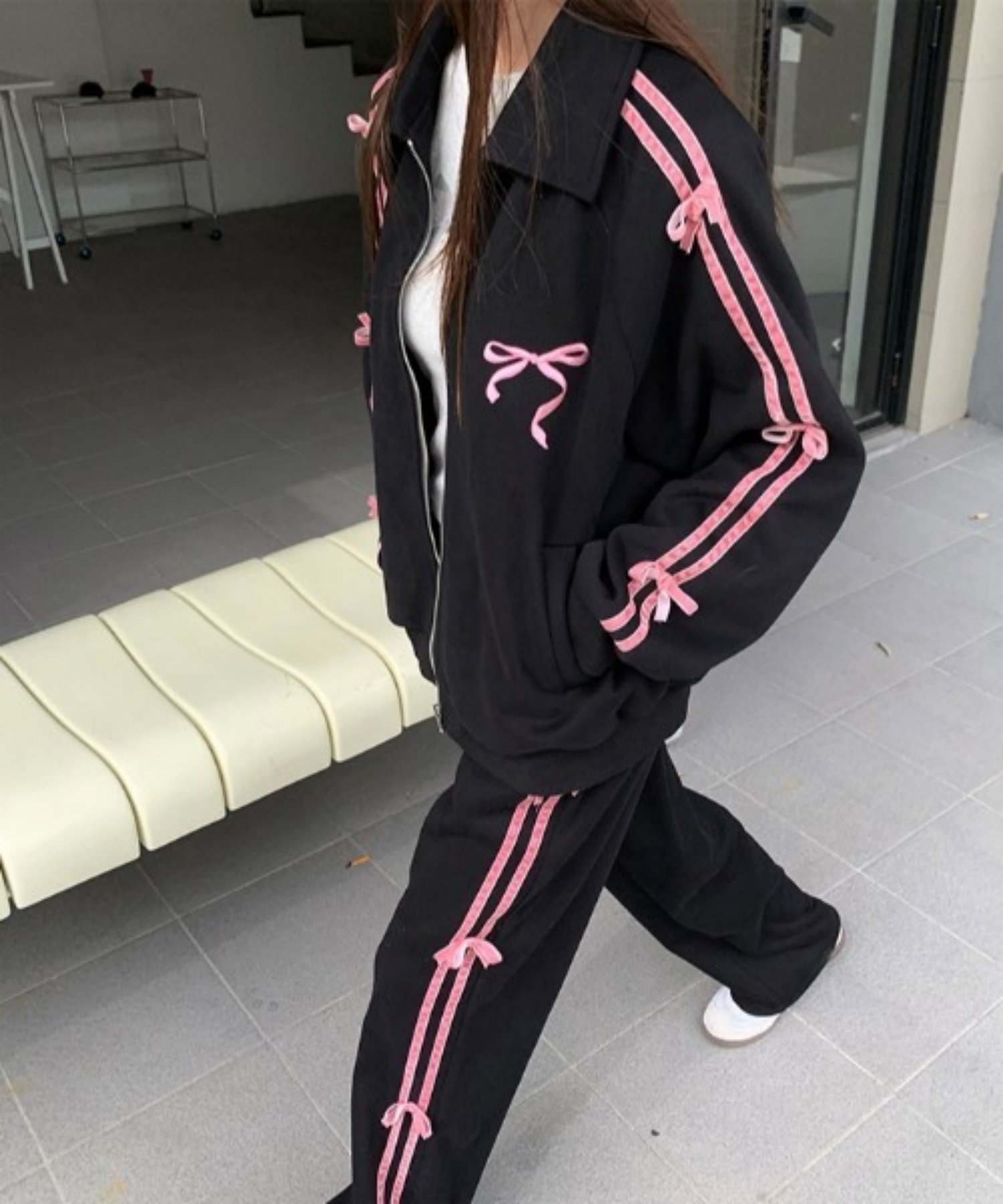 DIAVEL｜サイドラインミニリボンスウェットブルゾン &パンツ SET