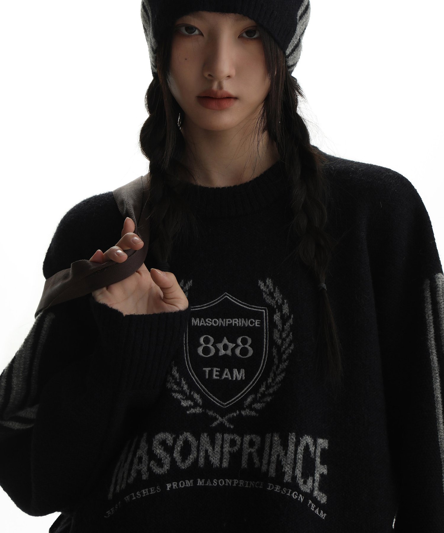 chuclla｜サイドライン ロゴ刺繍 ニットプルオーバー MY2101