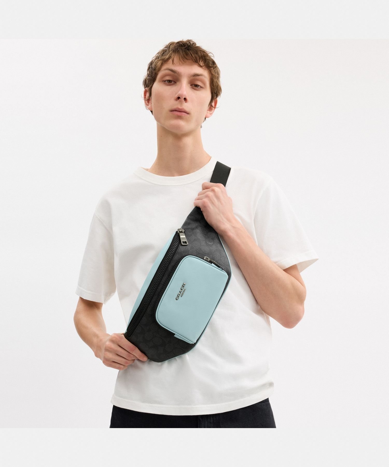 松茸】コーチ レーサー ベルトバッグ シグネチャー カラーブロック