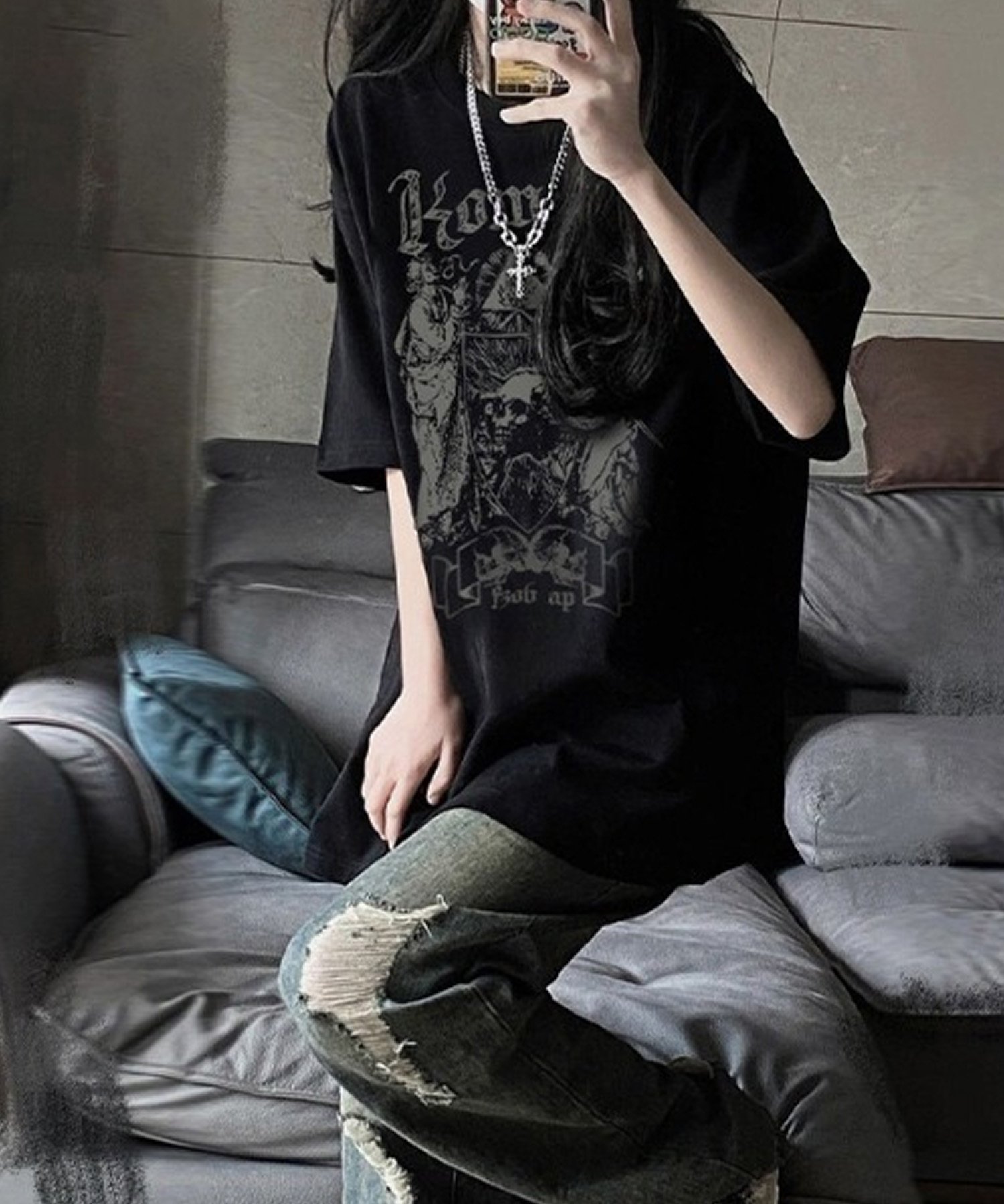 DEVICE｜オーバーサイズ ドクログラフィック スカルプリント 半袖T