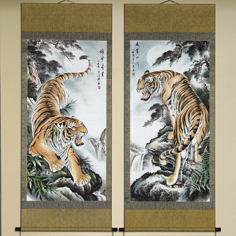 真作/橋本光風/猛虎図/寅/大幅/布袋屋掛軸A-277 真作/橋本光風/猛虎図