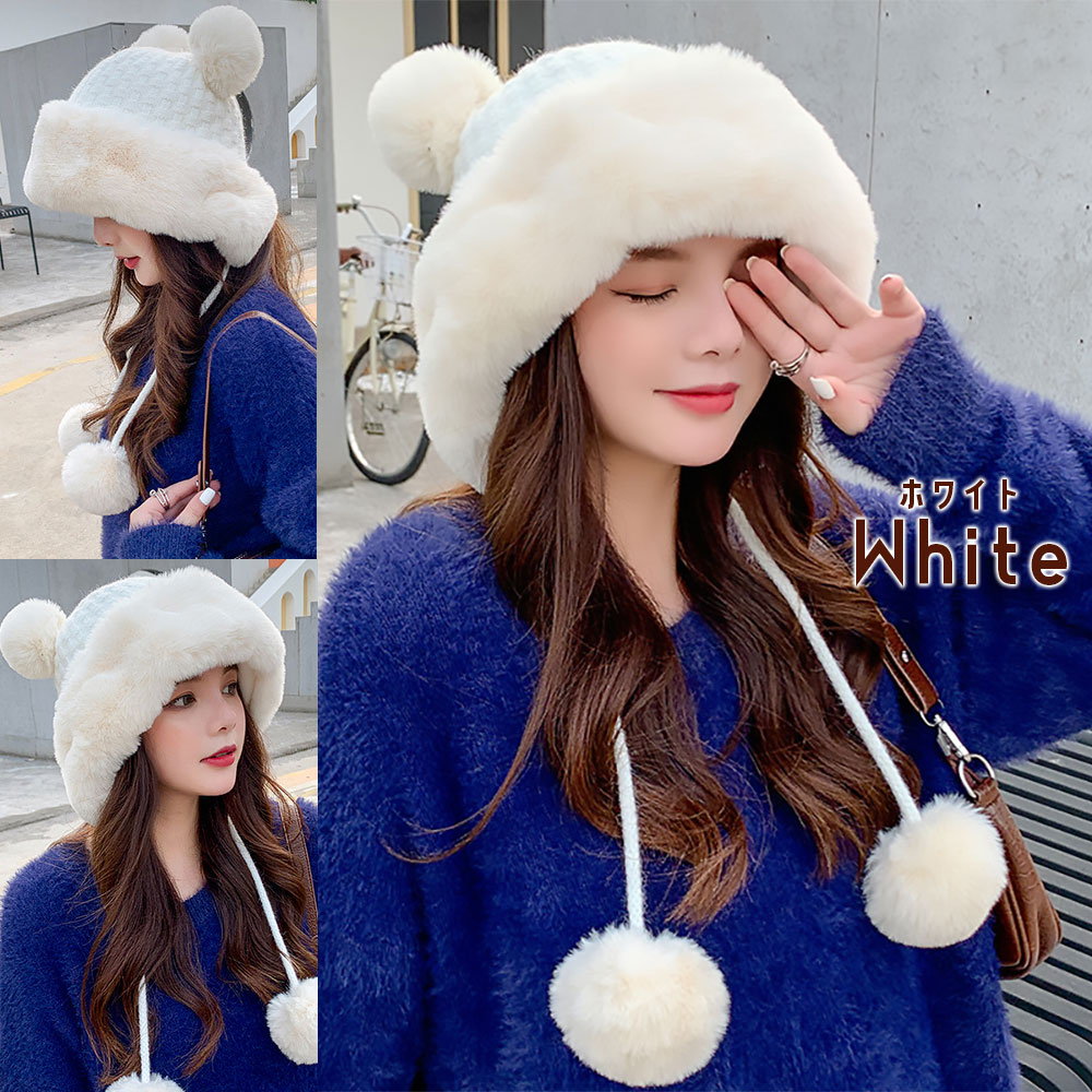 楽天市場】耳当て付き ニット帽 ポンポン くま耳 レディース 帽子