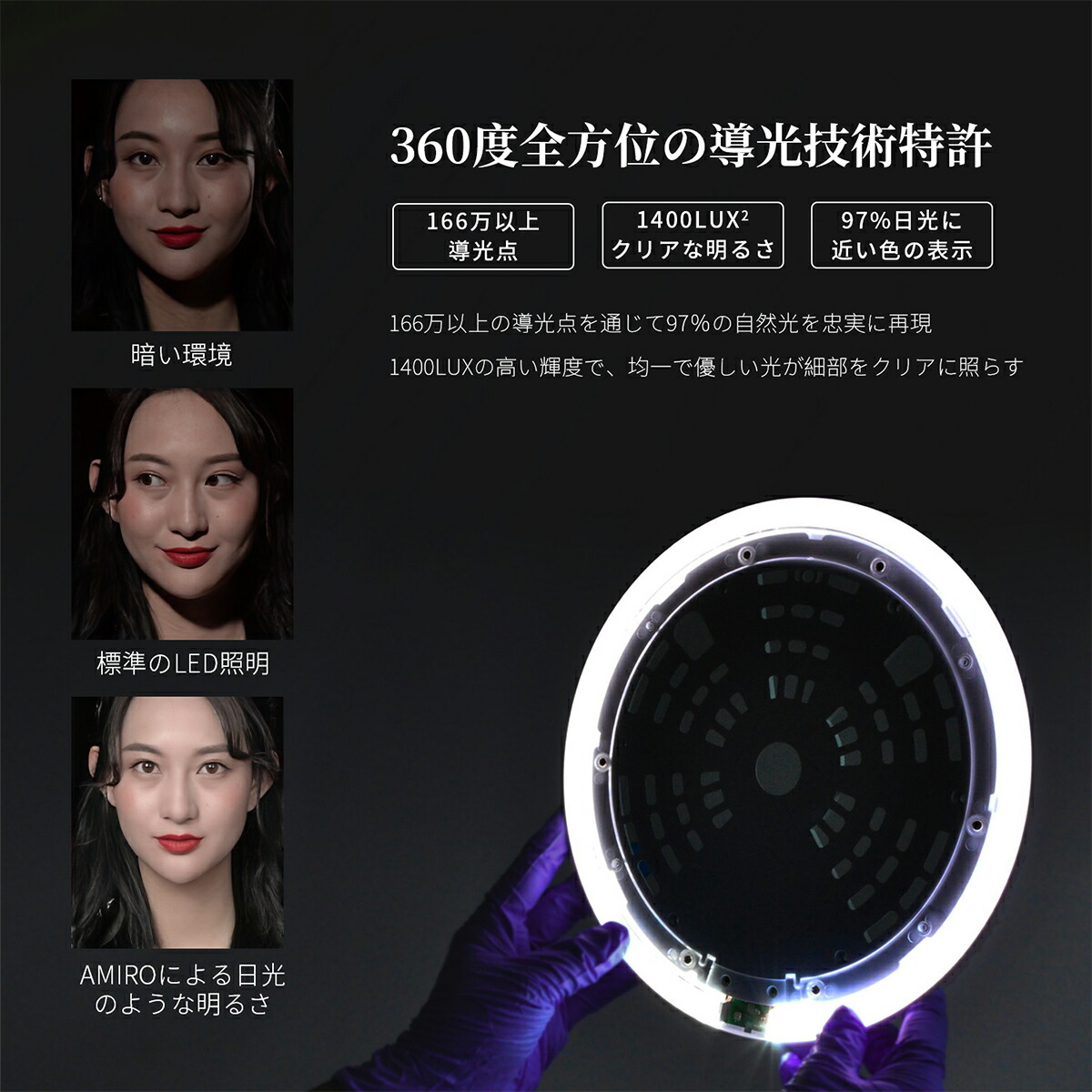 楽天市場】AMIRO スマートセンサー 女優ミラー 卓上ミラー 化粧ミラー