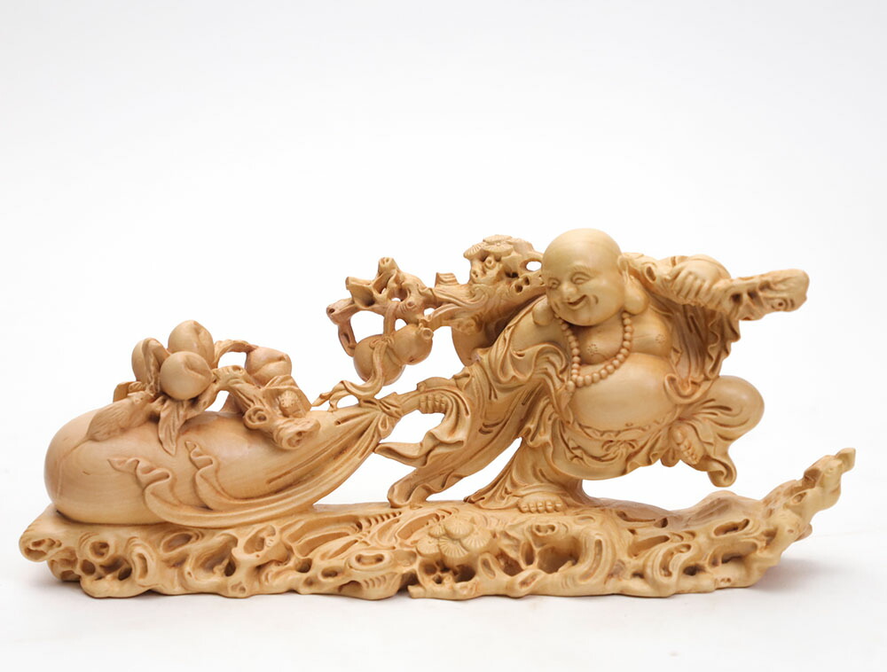 楽天市場】【横幅21cm】布袋様 木彫り 置物 一刀彫 / 素材：柘植