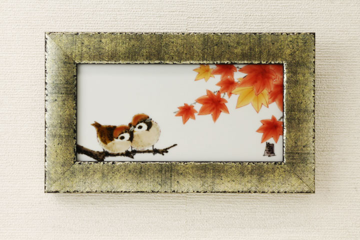 楽天市場】九谷焼 擦金箔額（長角）紅葉二雀図 中村陶志人 送料無料