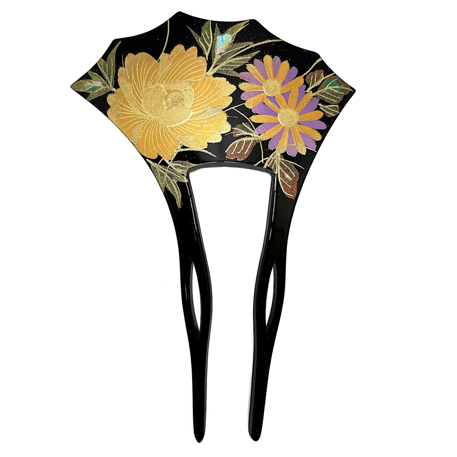 楽天市場】高級 金蒔絵調 かんざし バチ型 簪 黒 ゴールド 菊 花柄