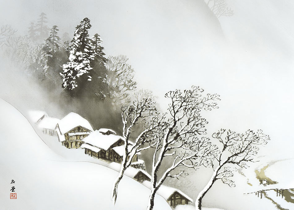 楽天市場】掛軸 掛け軸 和風モダン掛 吹雪 川合玉堂 約横35cm×縦42cm