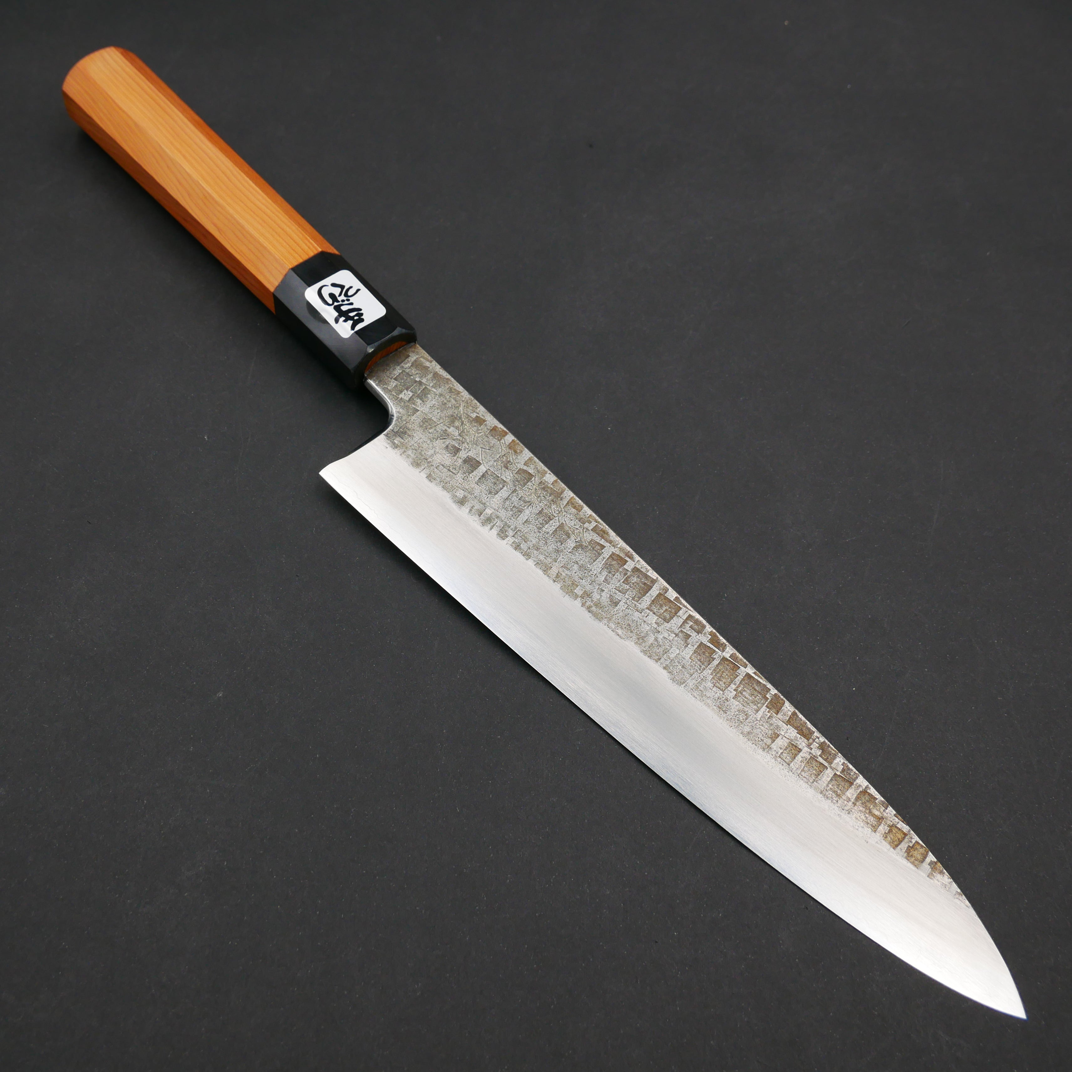 銀三鋼 黒打 鎚目 牛刀 イチイ八角柄 – つば屋庖丁店