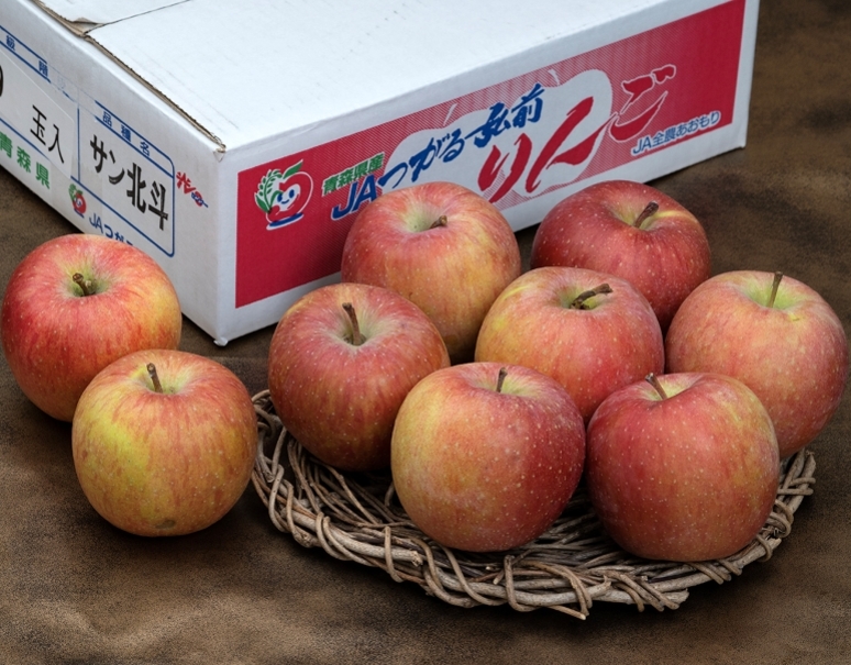 サン北斗」青森県産りんご 約3kg×2箱 (1箱：8〜12玉) 産地箱入 ※常温