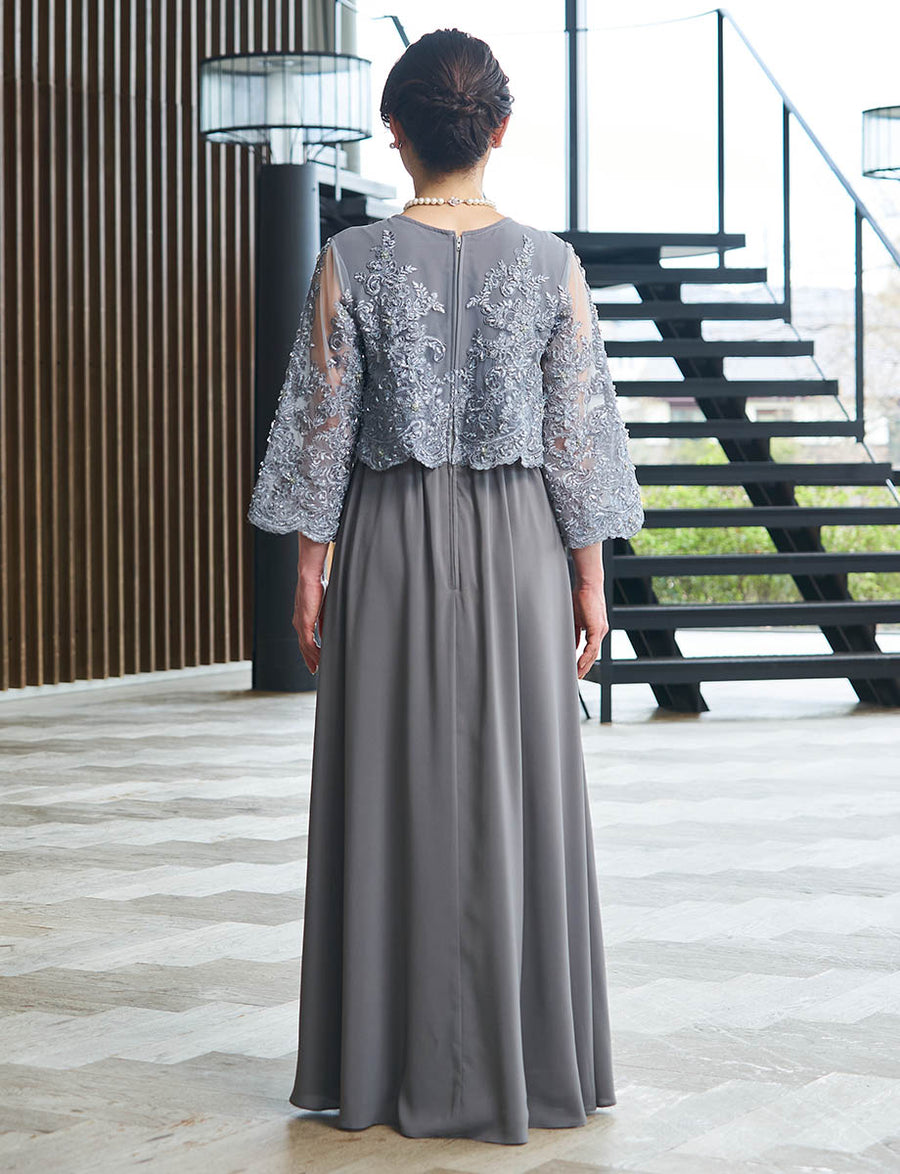 結婚式 母親ドレス グレーレース・マザーズドレス レース8分袖 MD0229