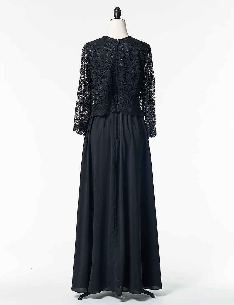 結婚式 母親ドレス 黒レース・マザーズドレス 長袖 MD0408-BK|新郎新婦