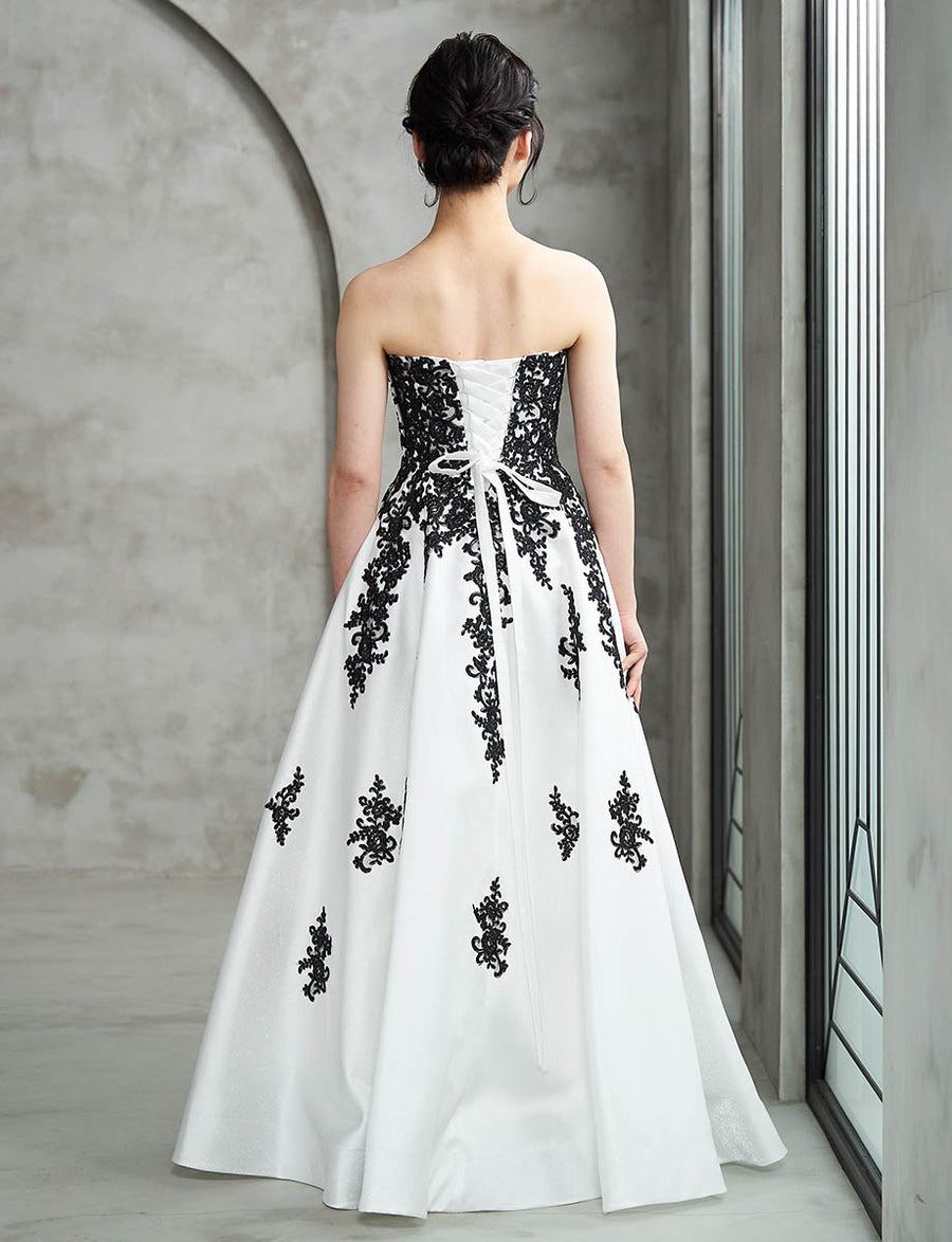 ロングドレス ベアトップ 肩紐付き 演奏会 発表会 サテン ホワイト