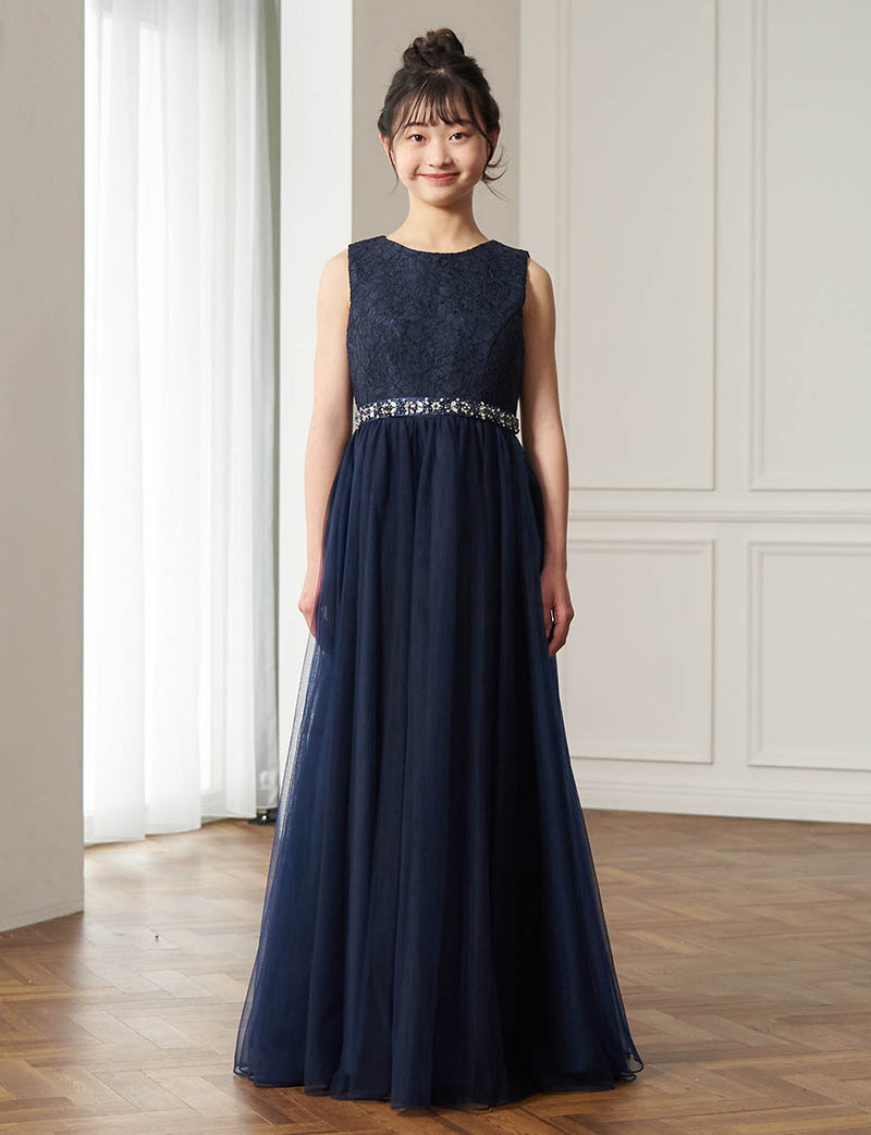 レース×チュール ジュニアロングドレス ダークネイビー・TWJ9505-DNY