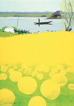 内田正泰「春の香り」リトグラフ 直筆サイン入り 額縁入り 風景画 桜