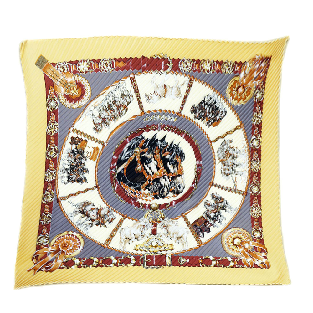 栄】【HERMES】エルメス プリーツカレ CHEVAUX DE TRAIT 輓馬 シルク