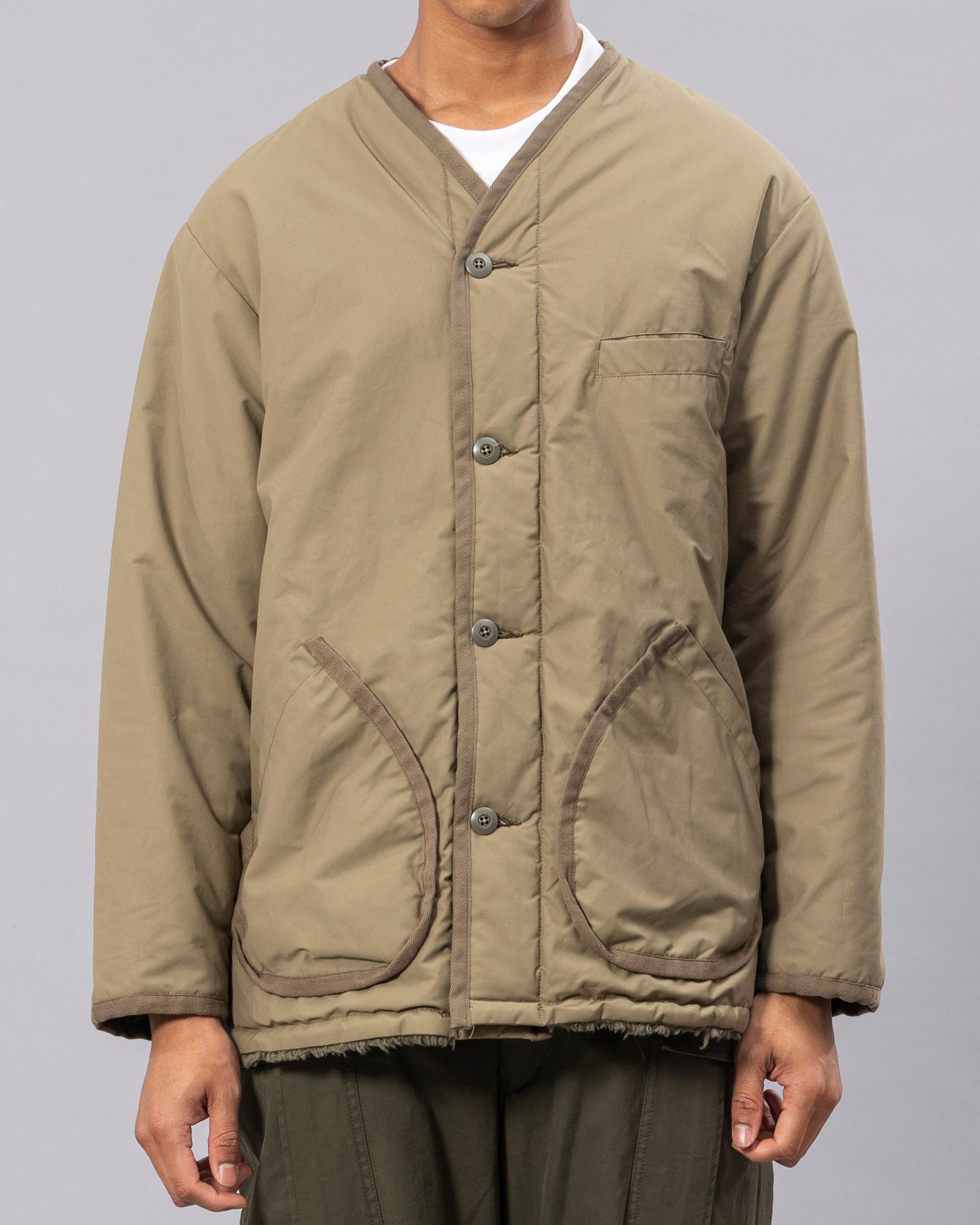 COTTON / POLYESTER REVERSIBLE NO COLLAR CARDIGAN JACKET – UNFRM