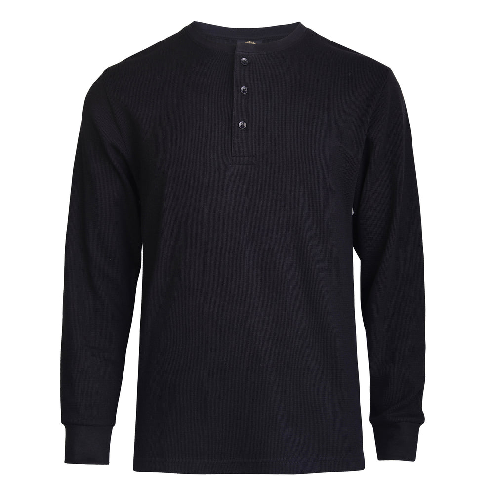 KNOCKER MEN'S WAFFLE-KNIT THERMAL HENLEY SHIRT (MHS100_BLACK