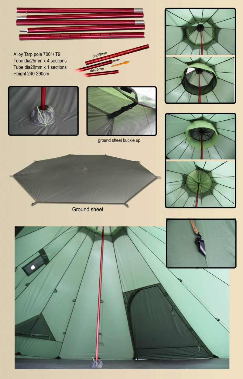 薪ストーブ用煙筒ポート、チムニーホール（煙突穴）付きティピー、大型