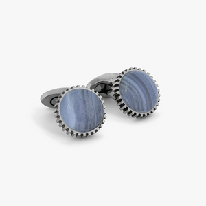 Titanium Classic Cufflinks In Black Line Stone – Tateossian London