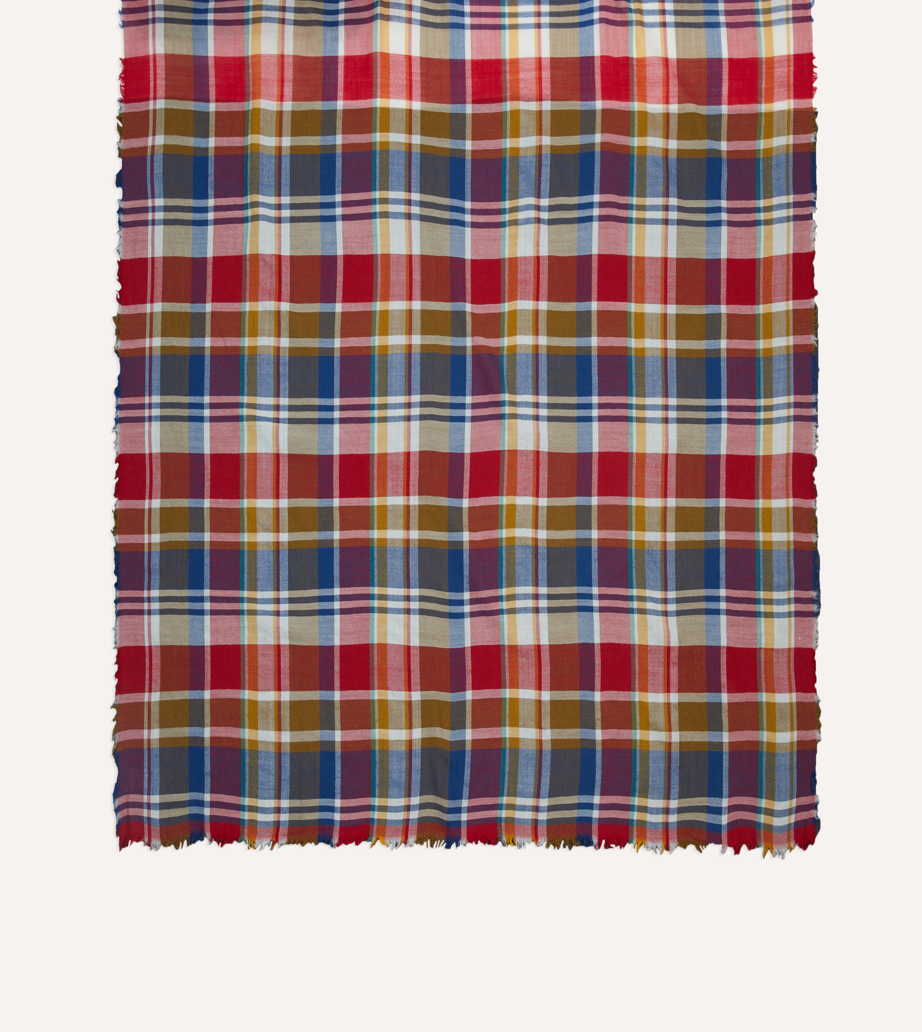Red, Blue and Yellow Tartan Check Worsted Wool Scarf – Drakes US