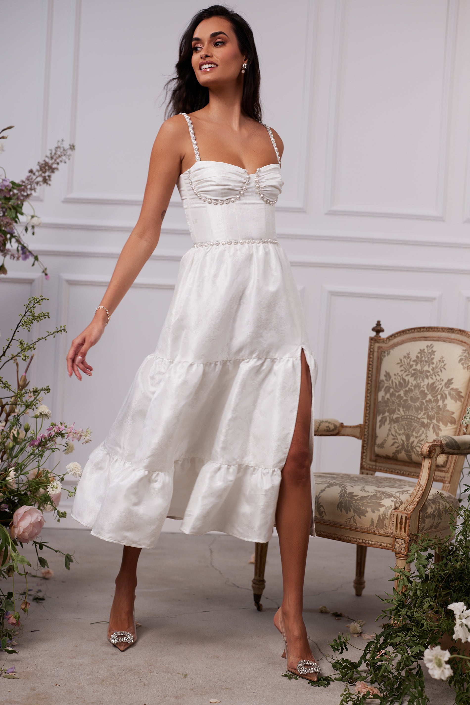 The Lorenza Dress in White Windsor Brocade – V. Chapman